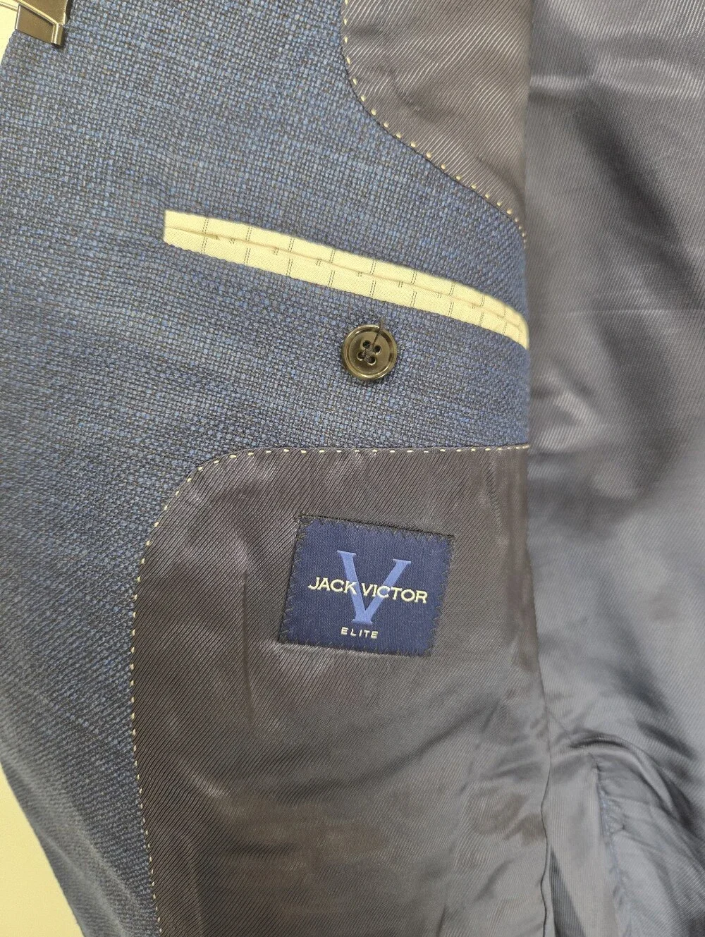 Jack Victor Elite 44R Blue Textured Blazer REDA Super 110's Wool Canada